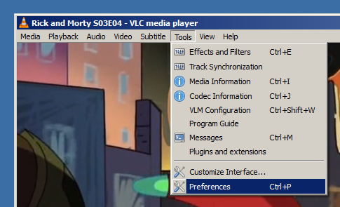 Changing font in VLC step 1: open VLC settings
