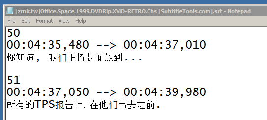 Chinese subtitles opened in Notepad with utf-8 text encoding